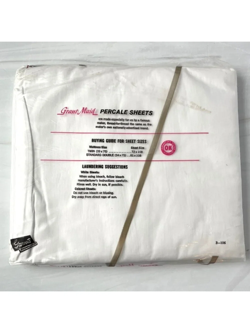 NEW Vintage Grant Maid Double Bed/Full Percale Sheet 100% Cotton White NOS